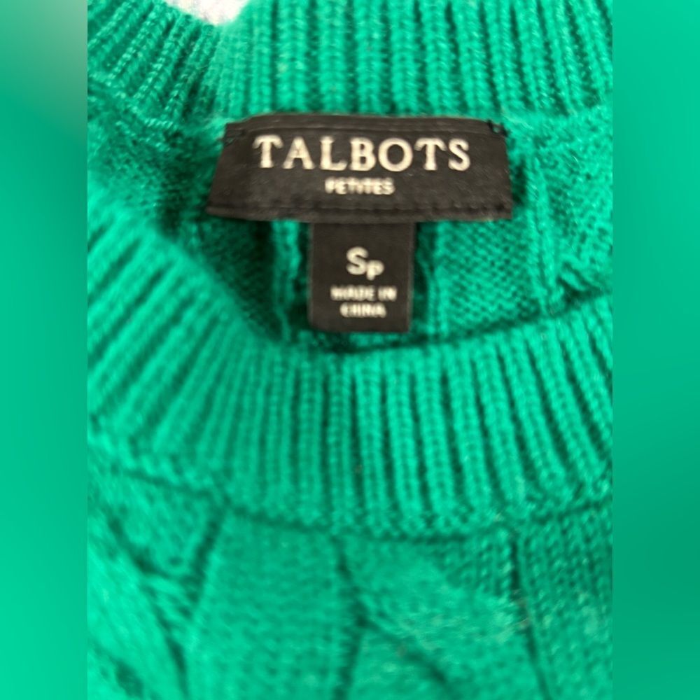 Talbots Green Cableknit Lambswool Preppy Classic Timeless Cottagecore Sweater SP - Picture 4 of 9